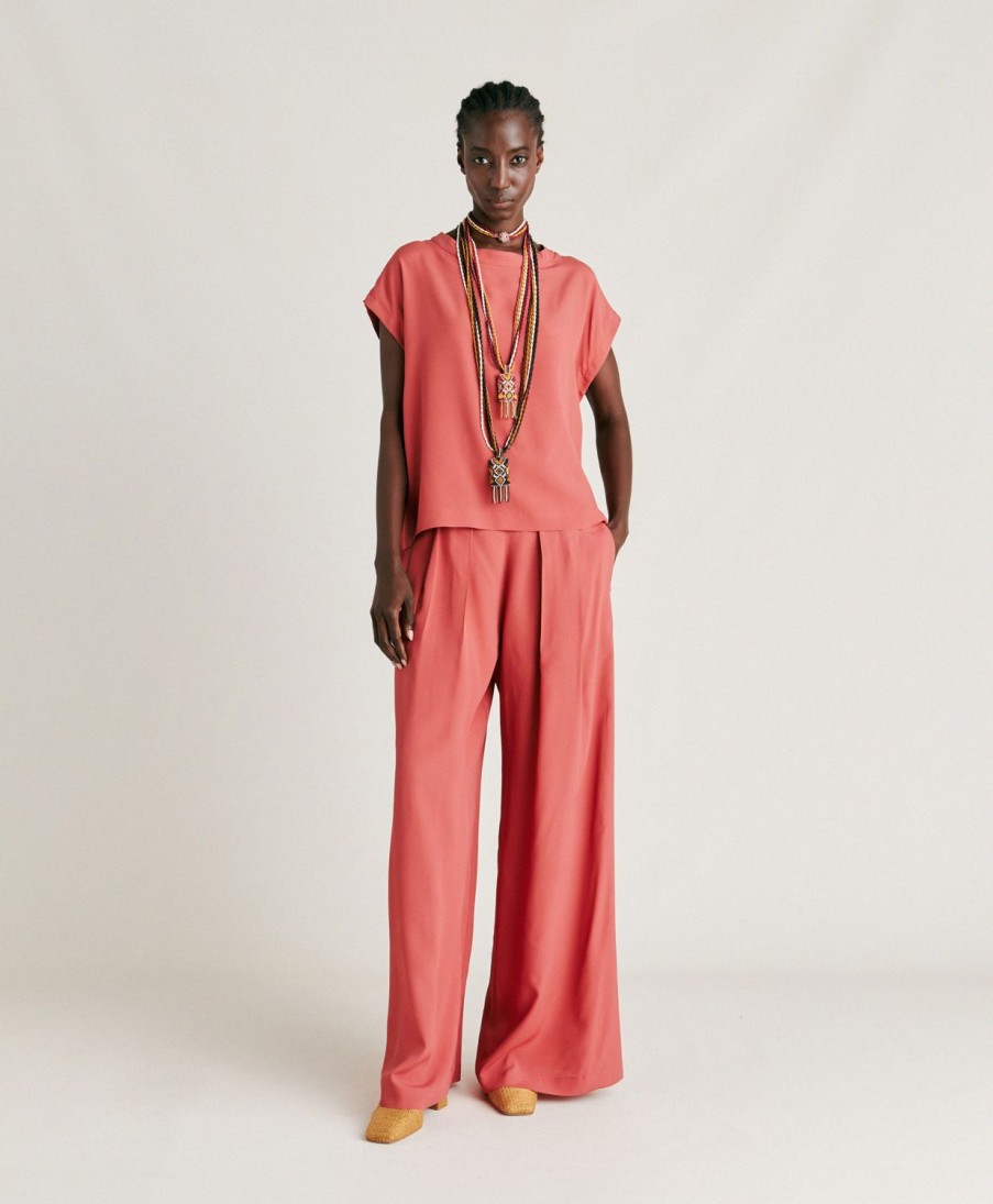 Momoni Curacao Blouse In Zijdeacetaat - Amarant