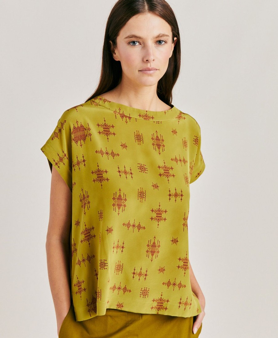 Momoni Curacao Blouse In Crepe De Chine - Limoen/Wijn