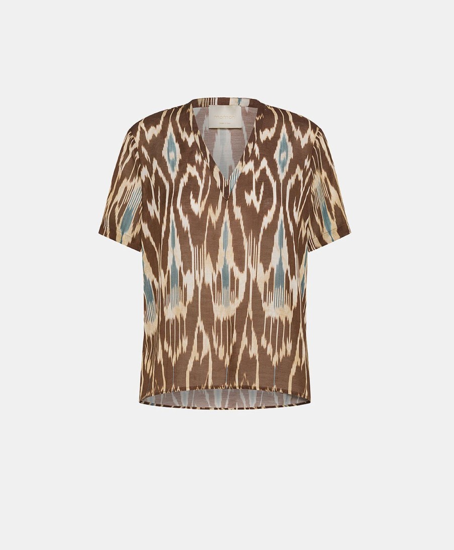 Momoni Osmanto Blouse Van Bedrukt Viscose-Linnen - Veelkleurig Cacao
