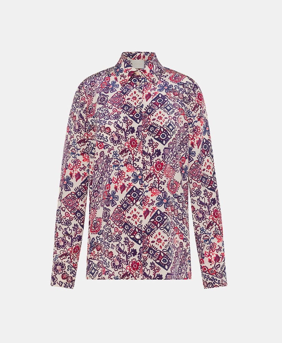 Momoni Crepe De Chine Overhemd - Creme/Paars