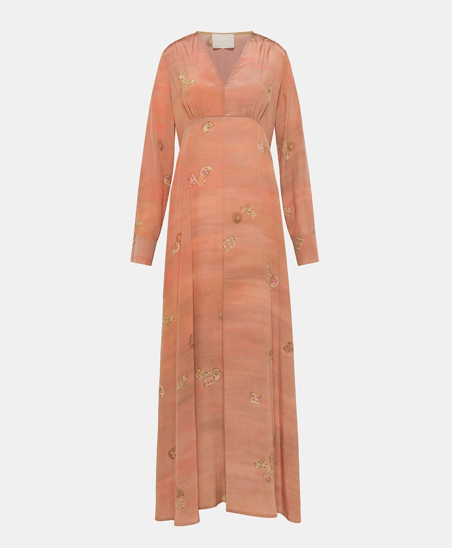 Momoni Cala Junco Jurk In Crepe De Chine - Roze Veelkleurig