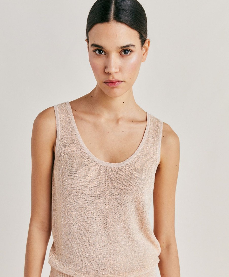 Momoni Liccia Parelachtige Lurex Trui - Poeder