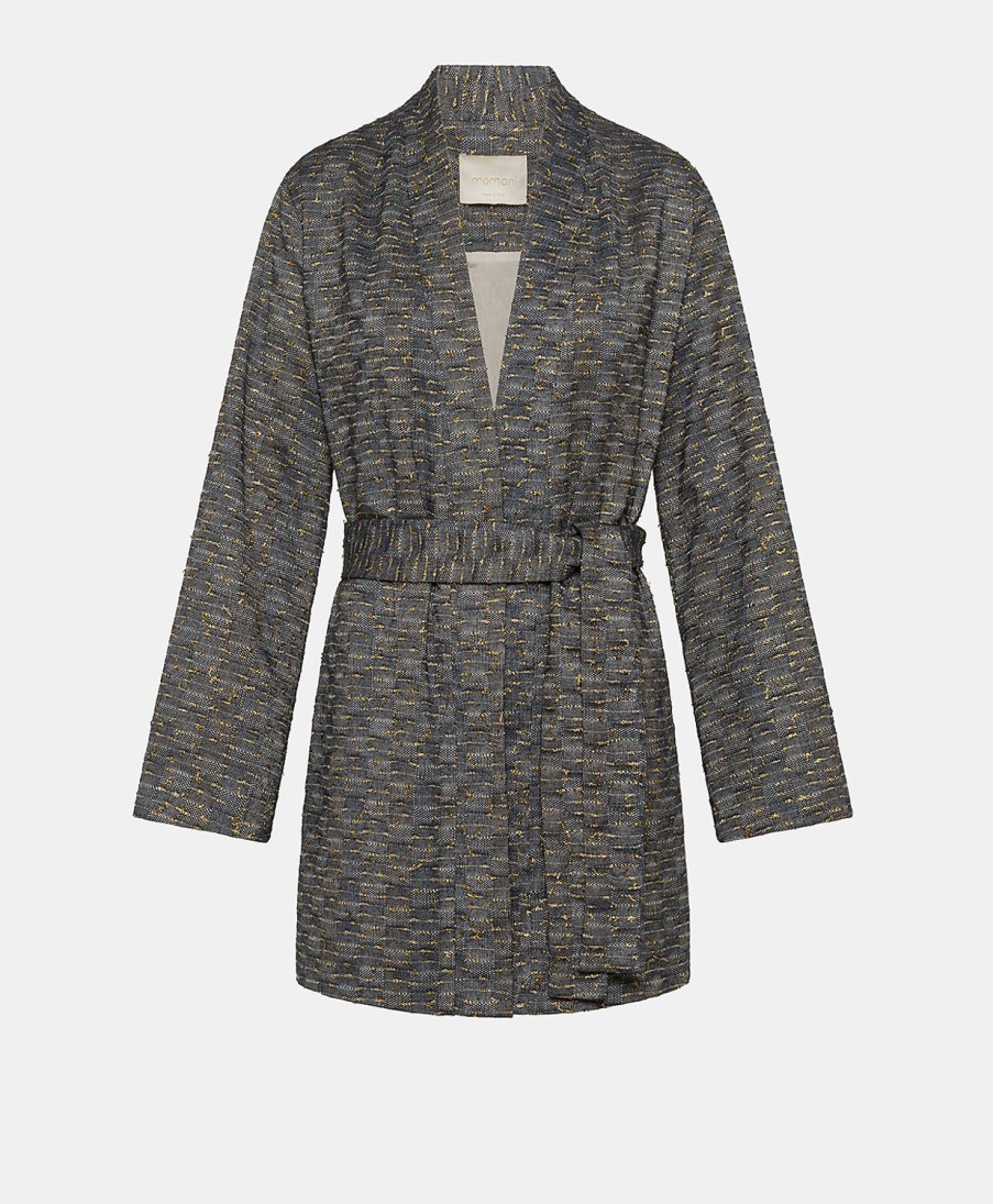 Momoni Eugenie A Mat Fil Coupe' Jas - Blauw/Goud
