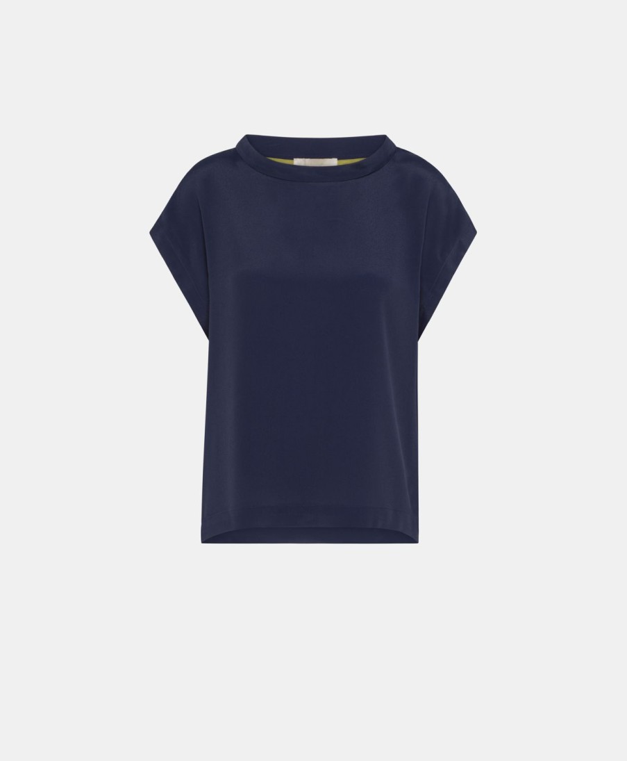 Momoni Curacao Zijden Acetaat Blouse - Middernachtblauw