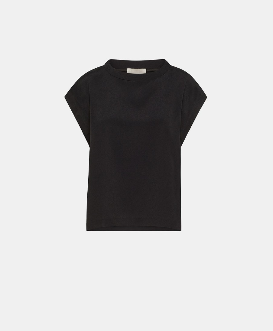 Momoni Curacao Zijden Acetaat Blouse - Zwart