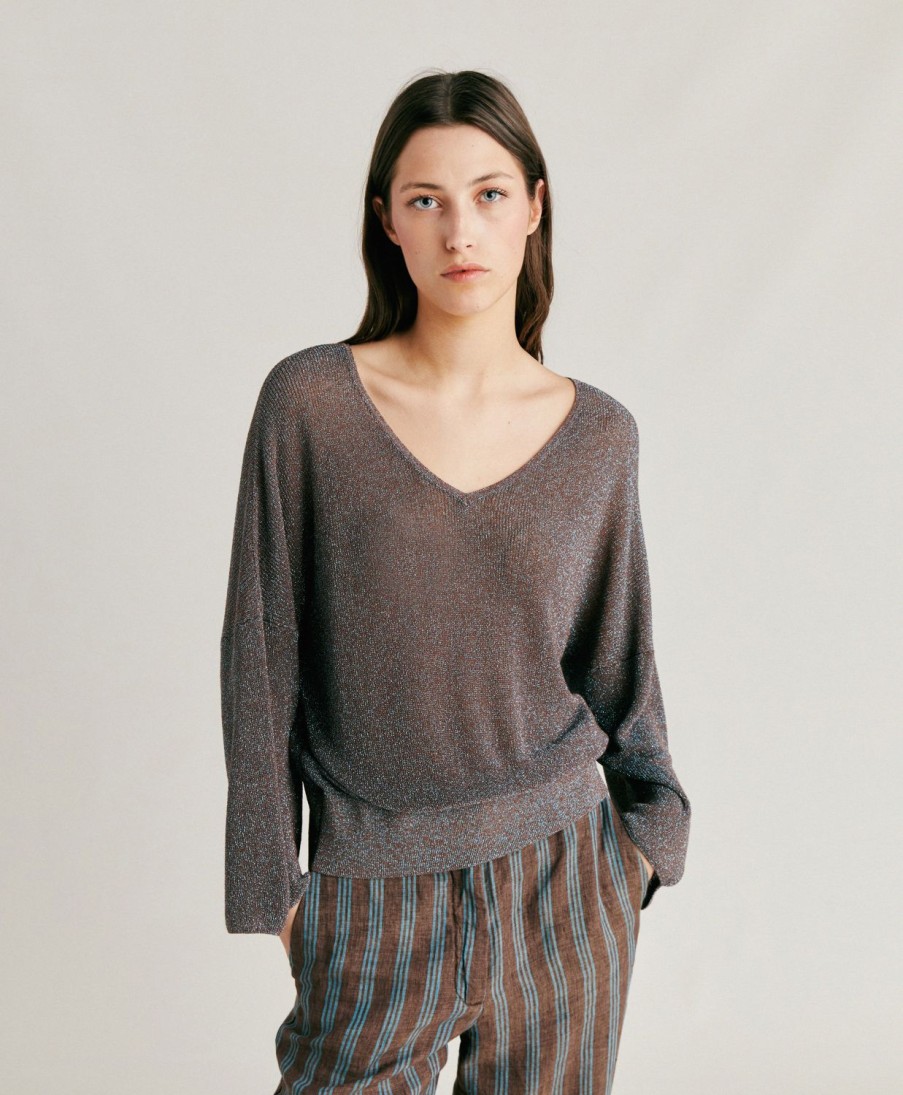 Momoni Fresno Lurex Vest Met Parels - Schors