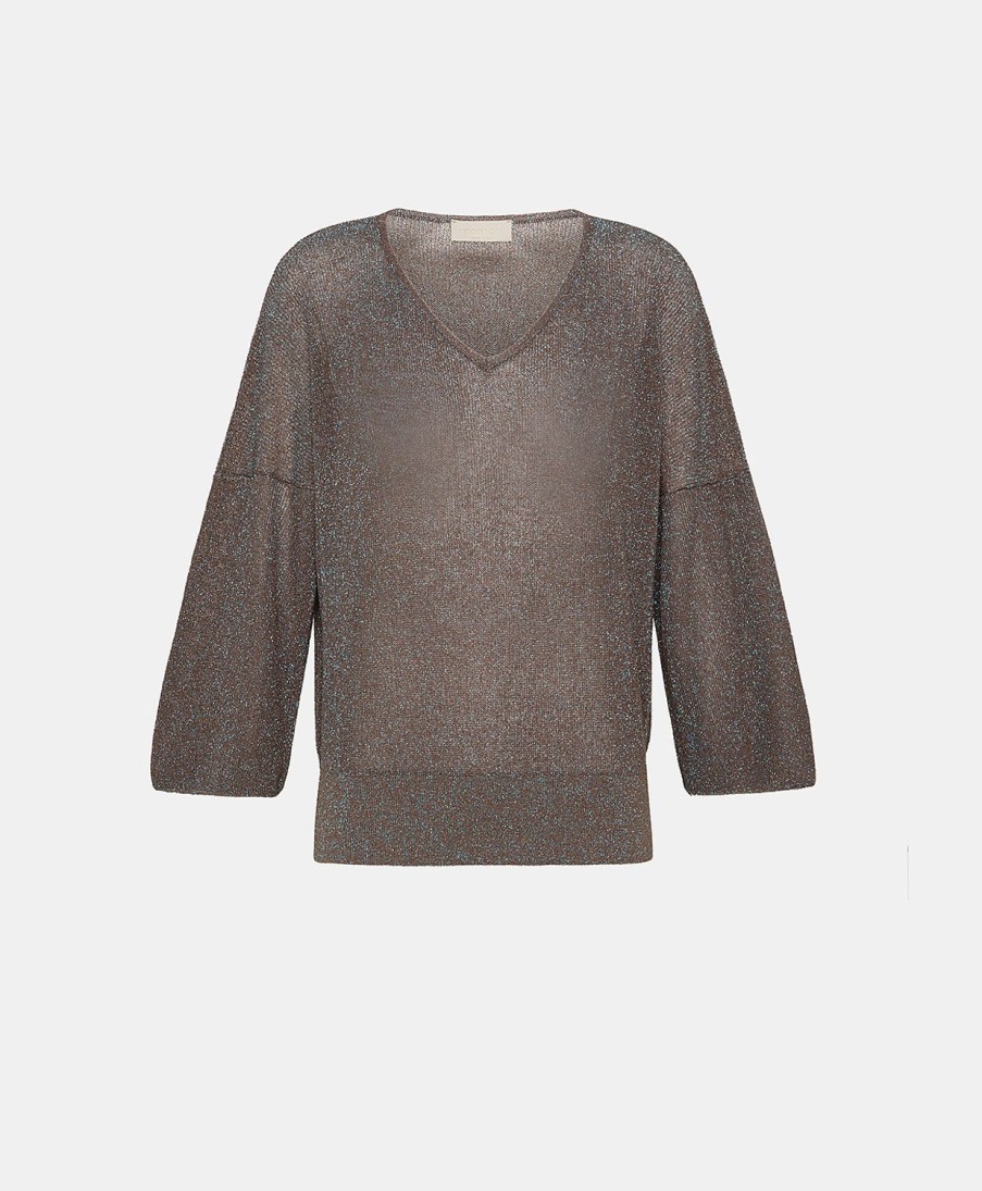 Momoni Fresno Lurex Vest Met Parels - Schors