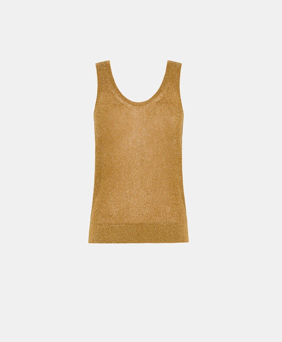 Momoni Liccia Parelachtige Lurex Trui - Karamel
