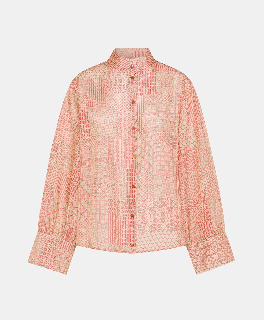 Momoni Franklin Overhemd In Zijden Haboutai - Creme/Koraal