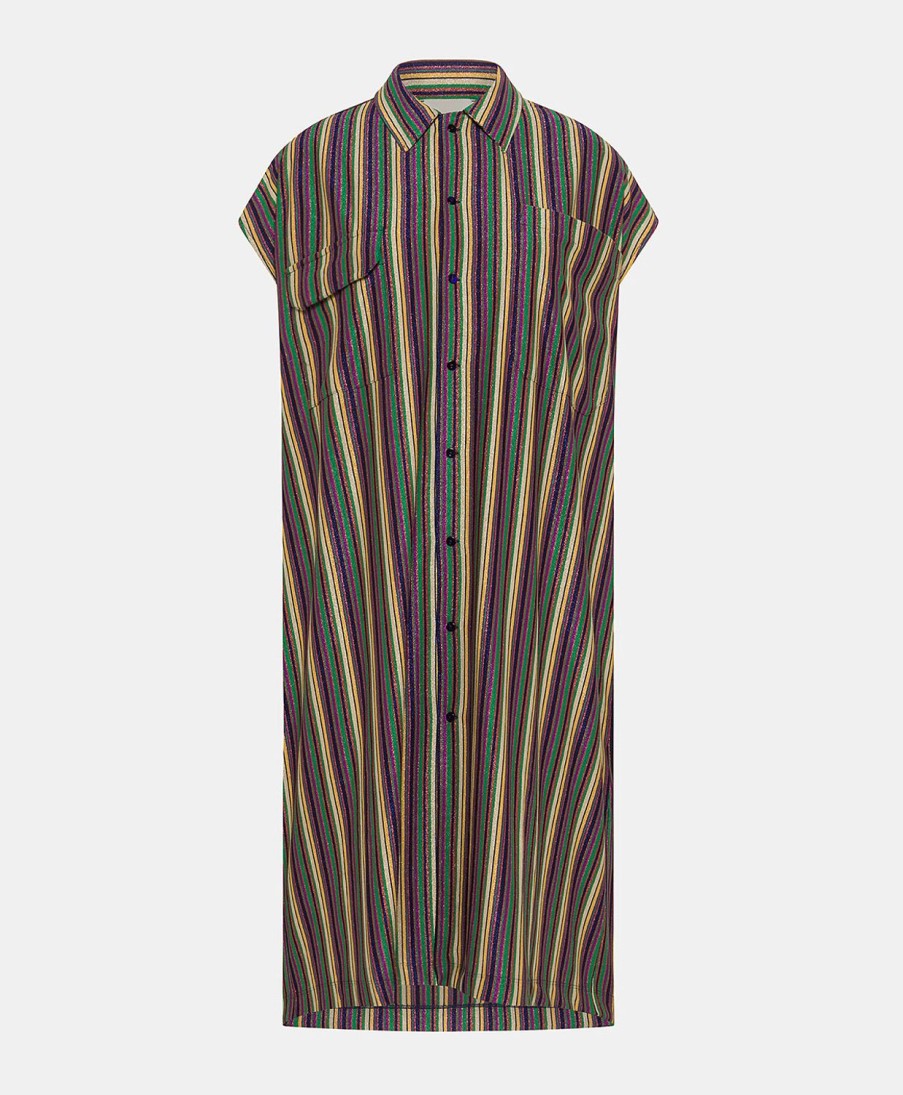 Momoni Colorado Gestreepte Lurex Jersey Jurk - Veelkleurig Groen