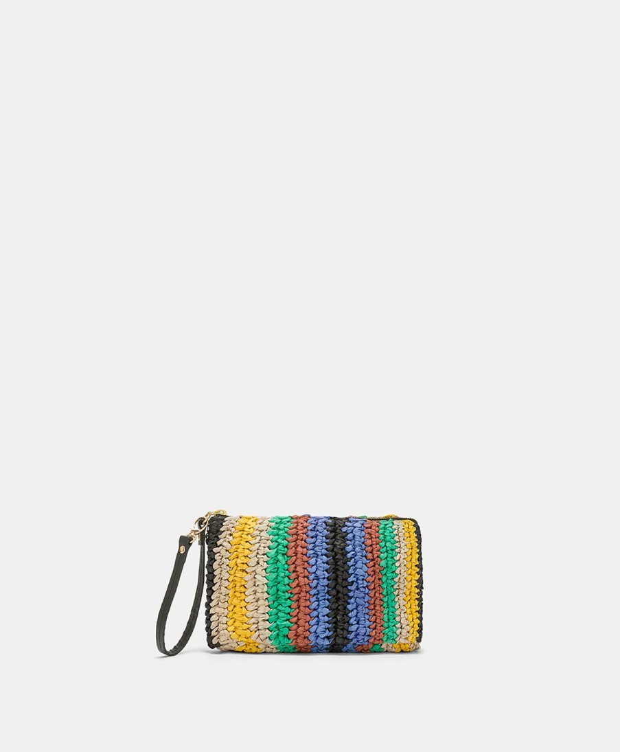 Momoni Yamir Gestreepte Raffia Clutch - Veelkleurig