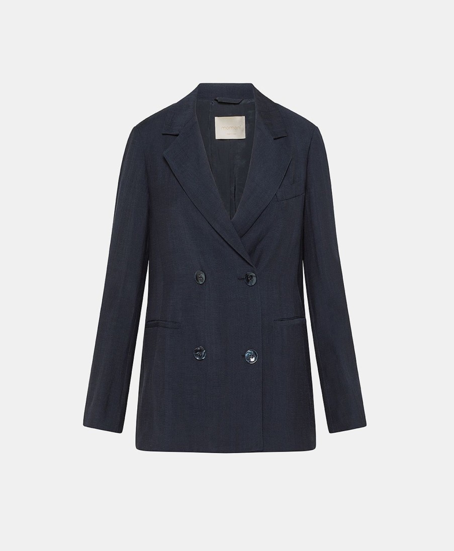 Momoni Clair Jack Van Elegante Linnen Viscose - Middernachtblauw