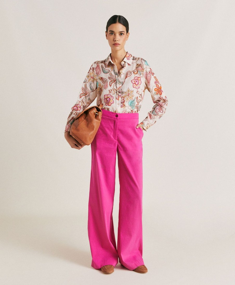 Momoni Candeo Katoenen Linnen Broek - Fuchsia