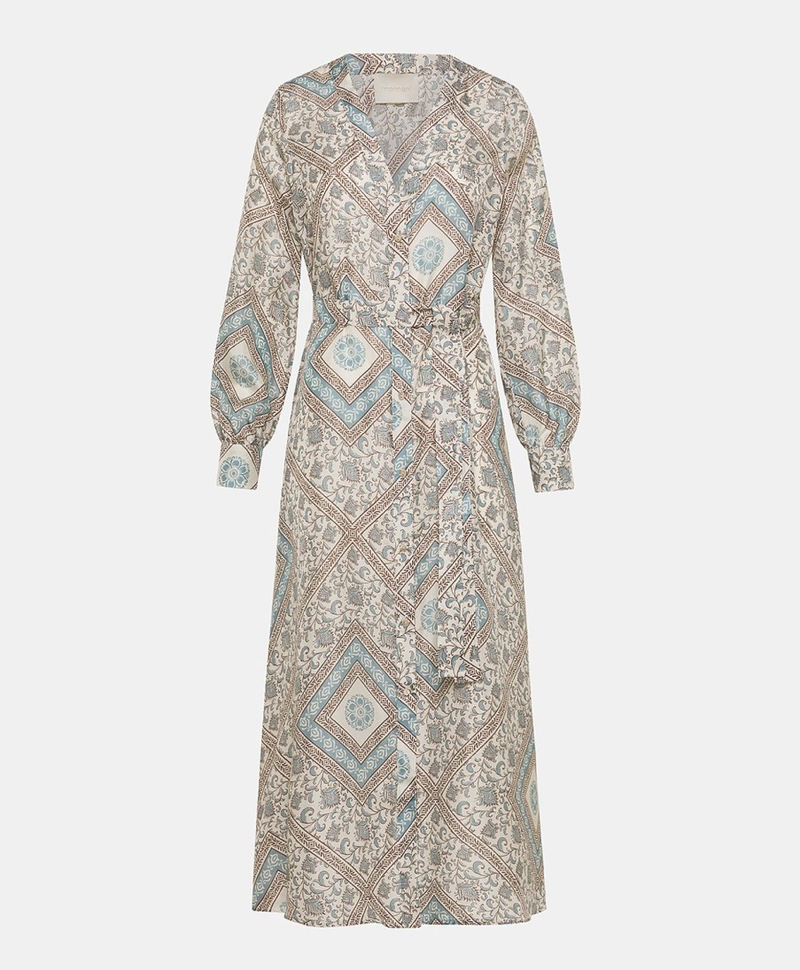 Momoni California Jurk In Zijden Haboutai - Creme/Stoffig