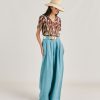 Momoni Aspen Effen Linnen Broek - Cerulean