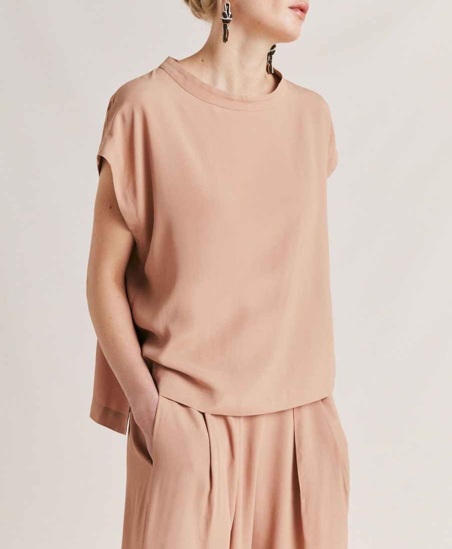 Momoni Curacao Zijden Acetaat Blouse - Nude