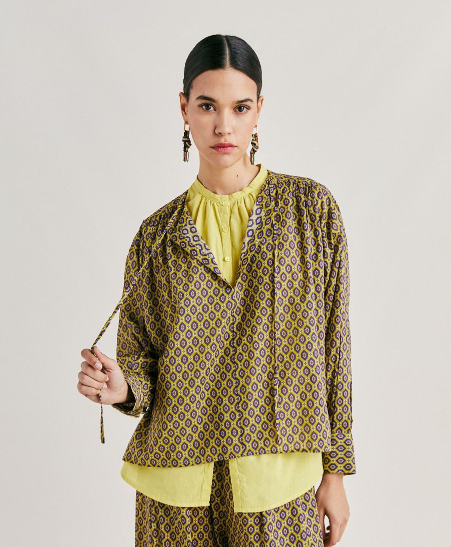 Momoni Gypsophilia-Blouse Van Bedrukte Katoenen Voile - Olie