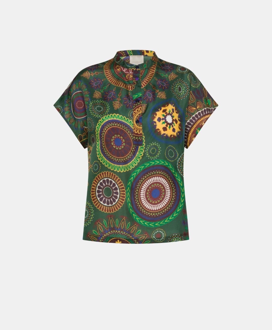 Momoni Paso Blouse In Zijden Haboutai - Veelkleurig Groen