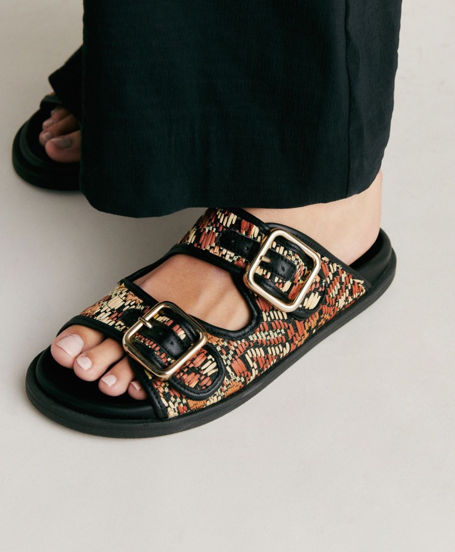 Momoni Chamorro Sandalen Met Weven - Zwart Veelkleurig