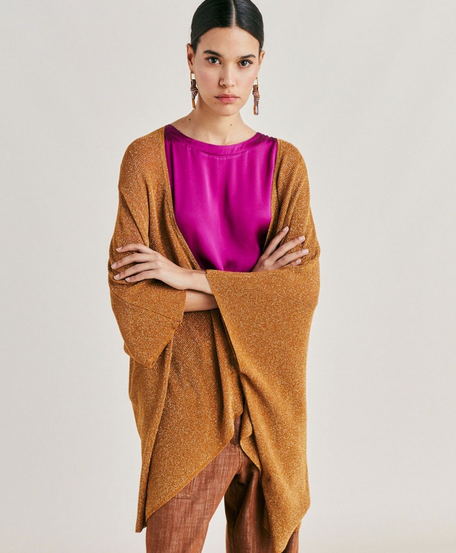 Momoni Divina Perlata Lurex Vest - Karamel